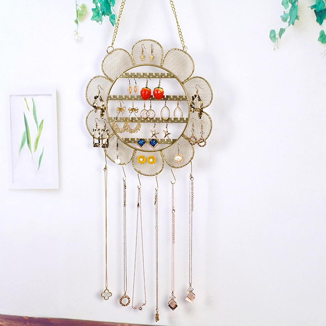 Voyyphixa Sunflower Wall Mounted Earring Holder Rack Jewelry Holder Organizer Wall Grid Organizer Necklaces Wall Holder Hanging Jewelry Storage for Necklaces Bracelet Stud Earrings Display (Flower)