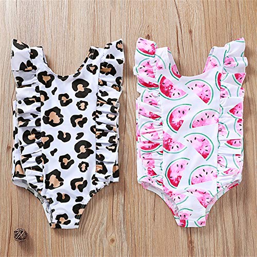 MODNTOGA Toddler Baby Girls Swimsuit Backless Ruffle One-Piece Swimwear Bathing Suit Tankini (Leopard, 120(4-5T))