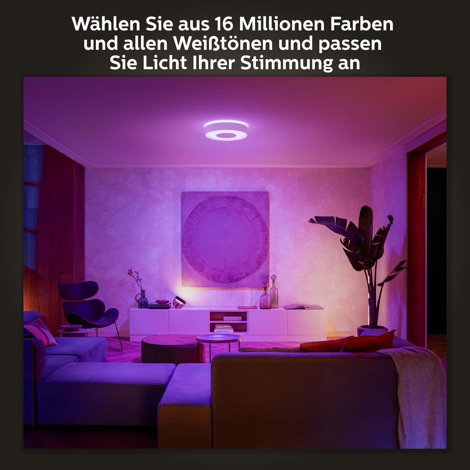 Philips Hue White & Color Ambiance Infuse Deckenleuchte L (3.700 lm), dimmbare Raumbeleuchtung für das Hue Lichtsystem mit 16 Mio. Farben, smarte Lichtsteuerung über Sprache und App, weiß