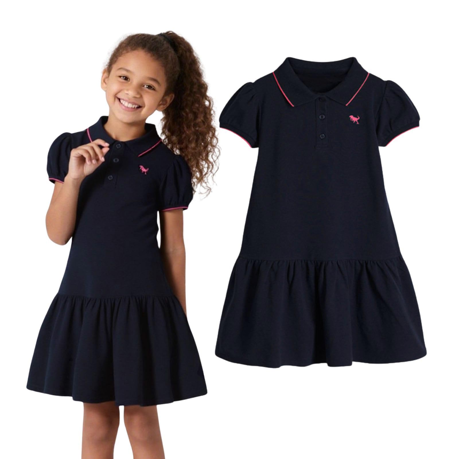 HILEELANG Little Girls Uniform Polo Dress Short Sleeve Cotton Casual School Playwear Clotges 2T–7T