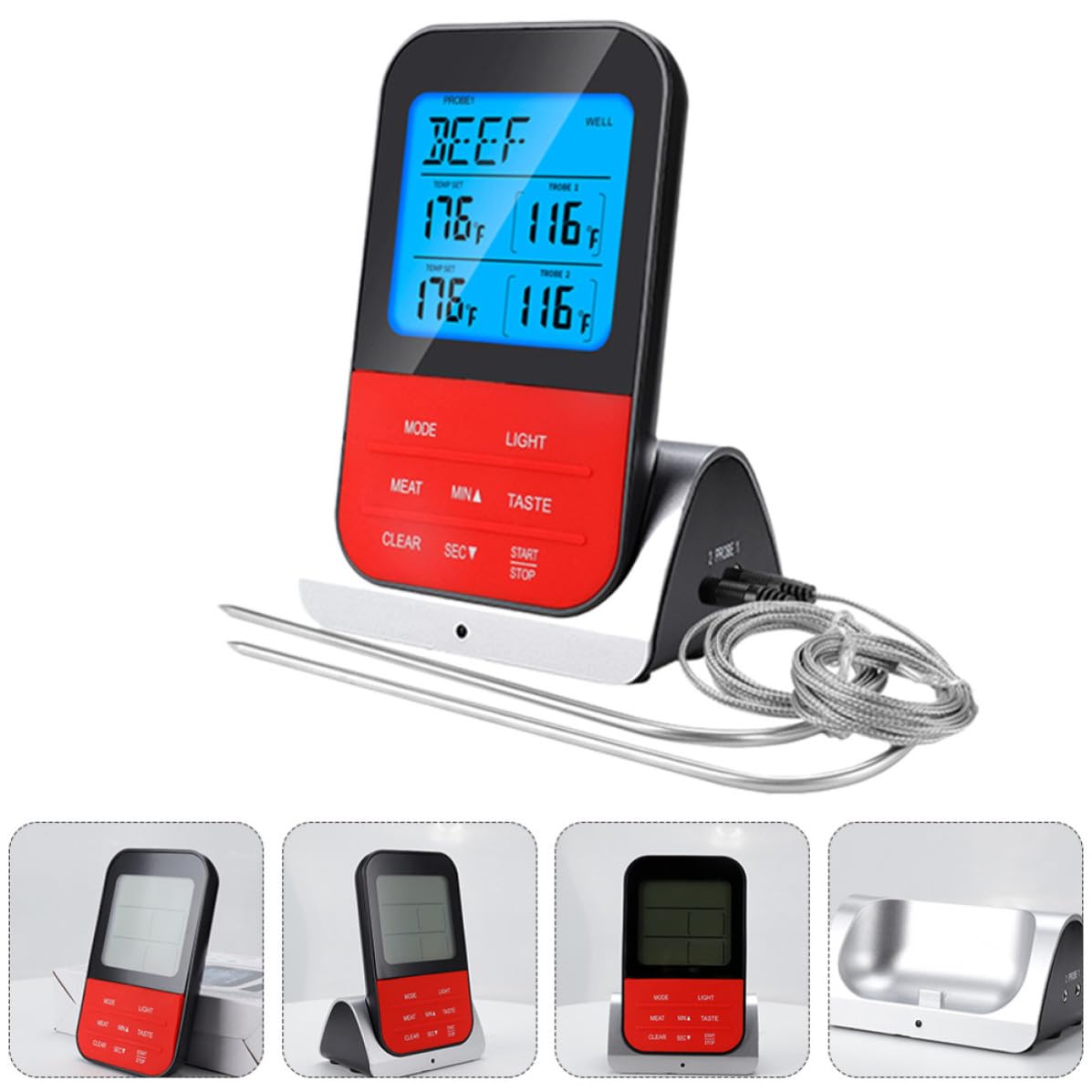 Garneck Termómetro Inalámbrico para Cocina Doble Sonda de Acero Inoxidable y Plástico, Medición 0-250℃, Adecuado para Barbacoa y Asados de Cerdo y Ternera