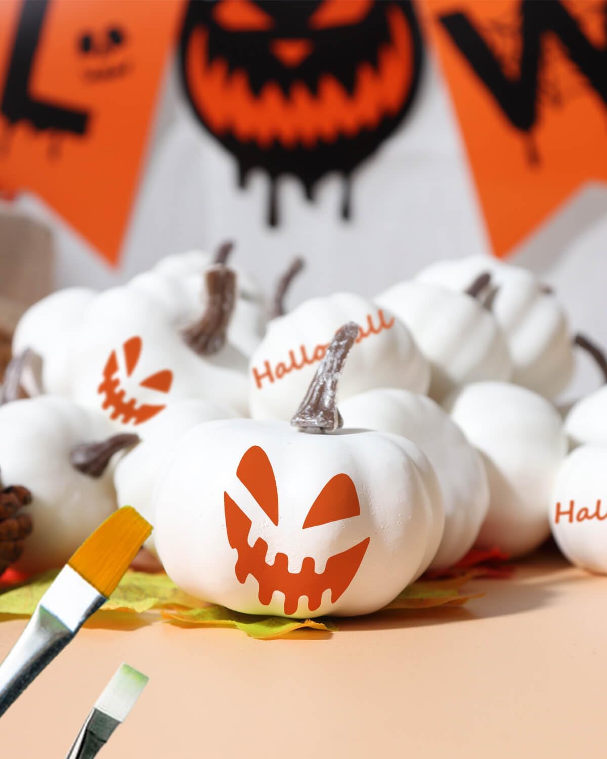 Lot De 7 Citrouilles Artificielles En Mousse – Différentes Tailles, Couleur Blanc, Pour Décoration D'automne/Halloween