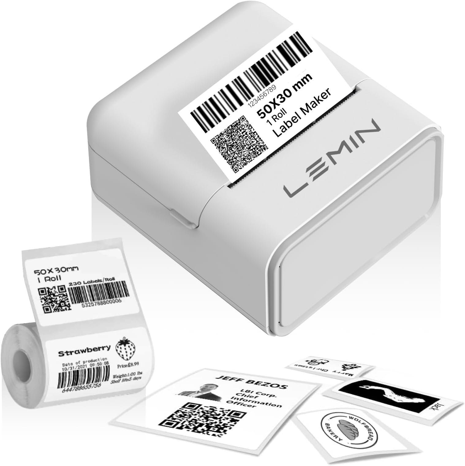 Label Maker - Mini Thermal Barcode Label Maker, Bluetooth Portable Label Maker Machine Qr Code 2 Inch 50mm Label Printer for Office, Home, Small Business, Compatible with Android iOS (White)