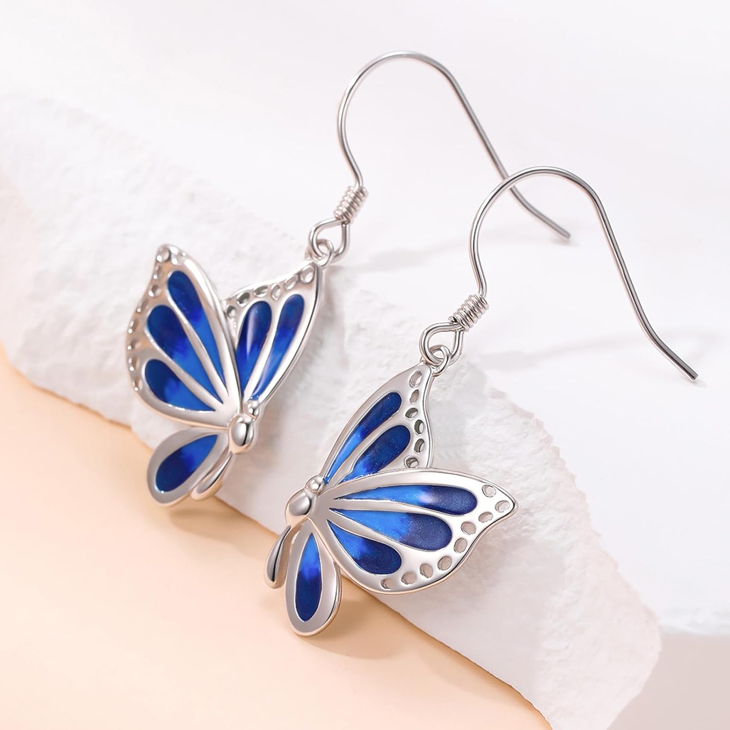 Butterfly Earrings, 925 Sterling Silver White Gold Plated Butterfly Dangle Earrings for Women Lovers of Butterflies - Image 2