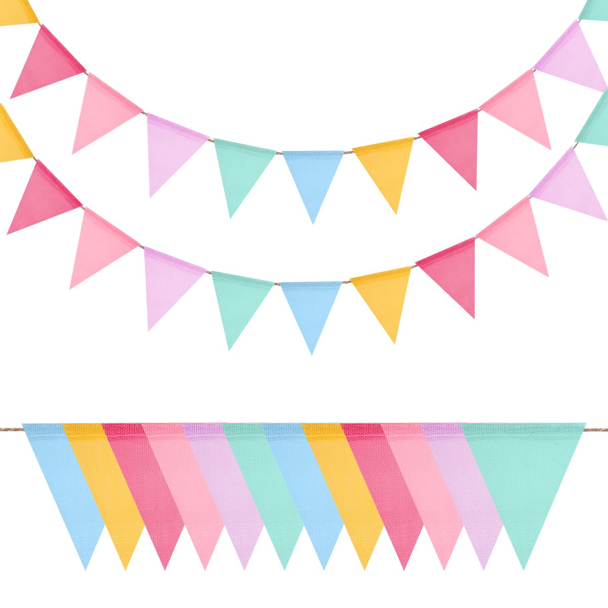 4M Macaron Multicolor Bunting Banner, 12pcs Waterproof Triangle Flags Pennant Bunting Imitated Linen Burlap Bunting for Party Banners Party Decorations