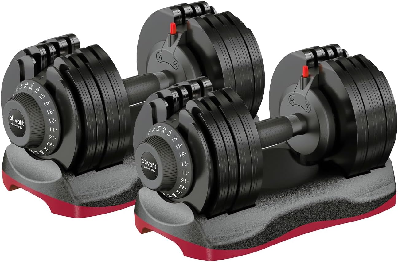 ATIVAFIT Adjustable Dumbbell Set of 2, 5–88LB Quick Dial Free Weights with Double Safety Lock, Anti-Slip Steel Handle & Storage Box, Space Saving Home Gym Equipment for Full Body Strength Training, Suitable for Home Fitness Users