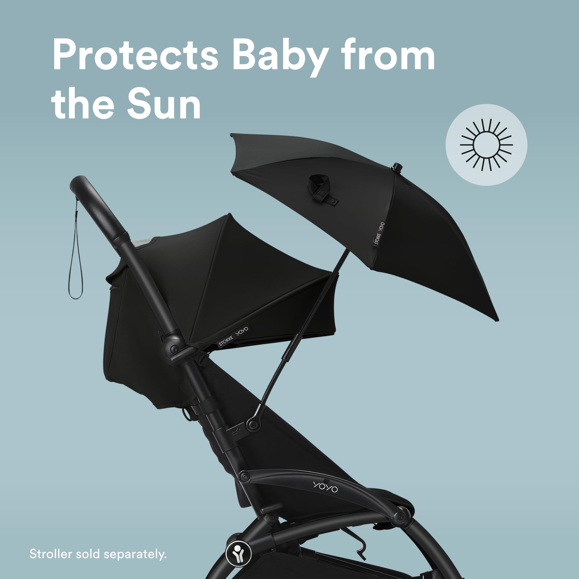 Stokke YOYO Parasol, Black, UPF 50+ Protection, Enhanced Opacity, Use on YOYO Stroller with 0+ Newborn Pack - Image 2