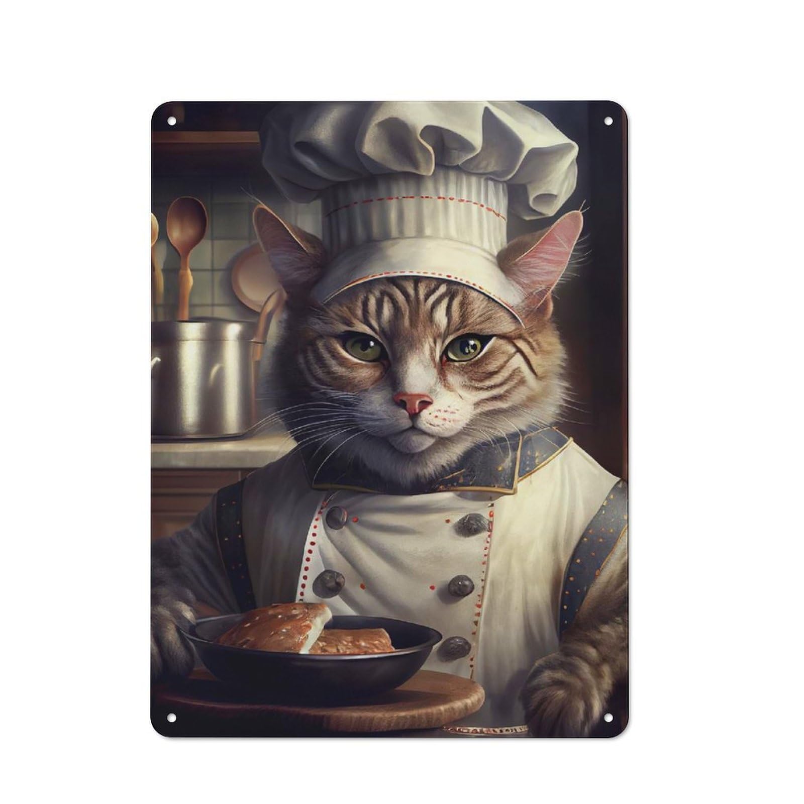 Junmoney Chef Cat Bistro Metal Sign 40X30cm, Vintage Cafe Wall Decor For Takeaway, Bar, Kitchen Or Counter Area