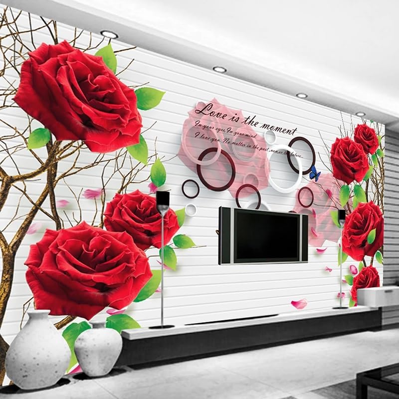 Mural fotográfico 3D con rosas rojas estilo europeo de 360 x 230 cm 2
