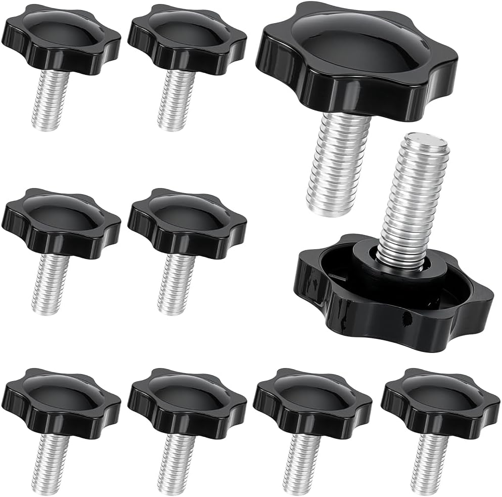 20Pcs 1/4 Inch 20 Star Knobs Threaded Knob Bulk with Bolts Plastic 6 Star Shaped Nut Clamping Male Handle Clamping Hand Tightening Screw for Umbrella Base Lawn Mower Replacement Jigs Clamps
