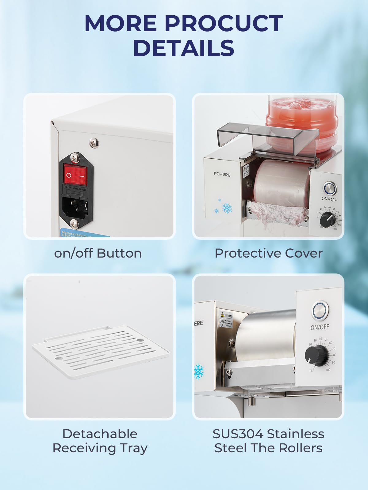 FOHERE Gewerbliche Schnee-Eismaschine 75kg/24h - Edelstahl Bingsu Maschine mit Selbstreinigungsfunktion & Kompressor - Profi Snowflake Ice Maker für Café, Milchtee-Bar & Gastronomie