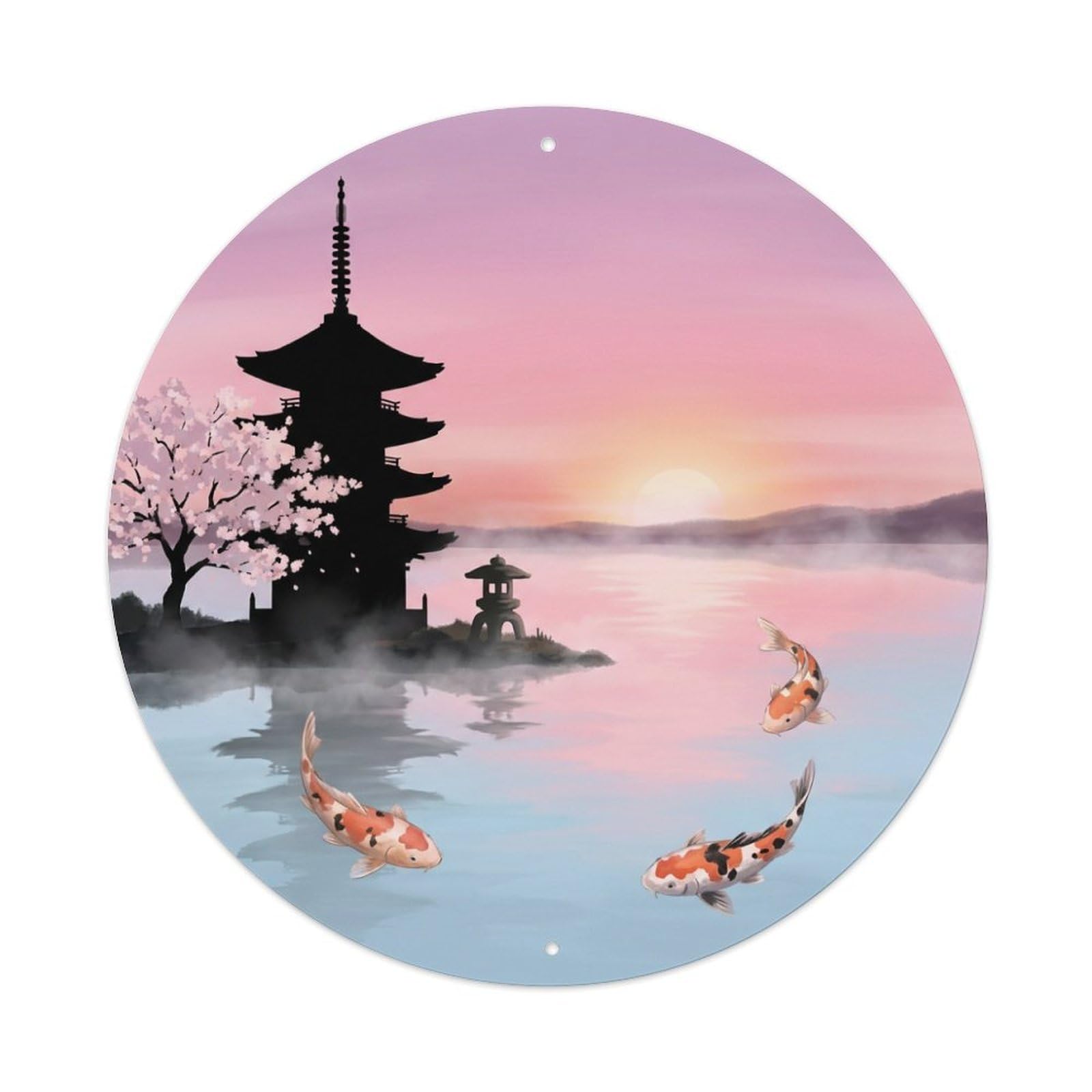 Metal Tin Sign Japanese Koi Fish Dawn Horizon Pink Soft