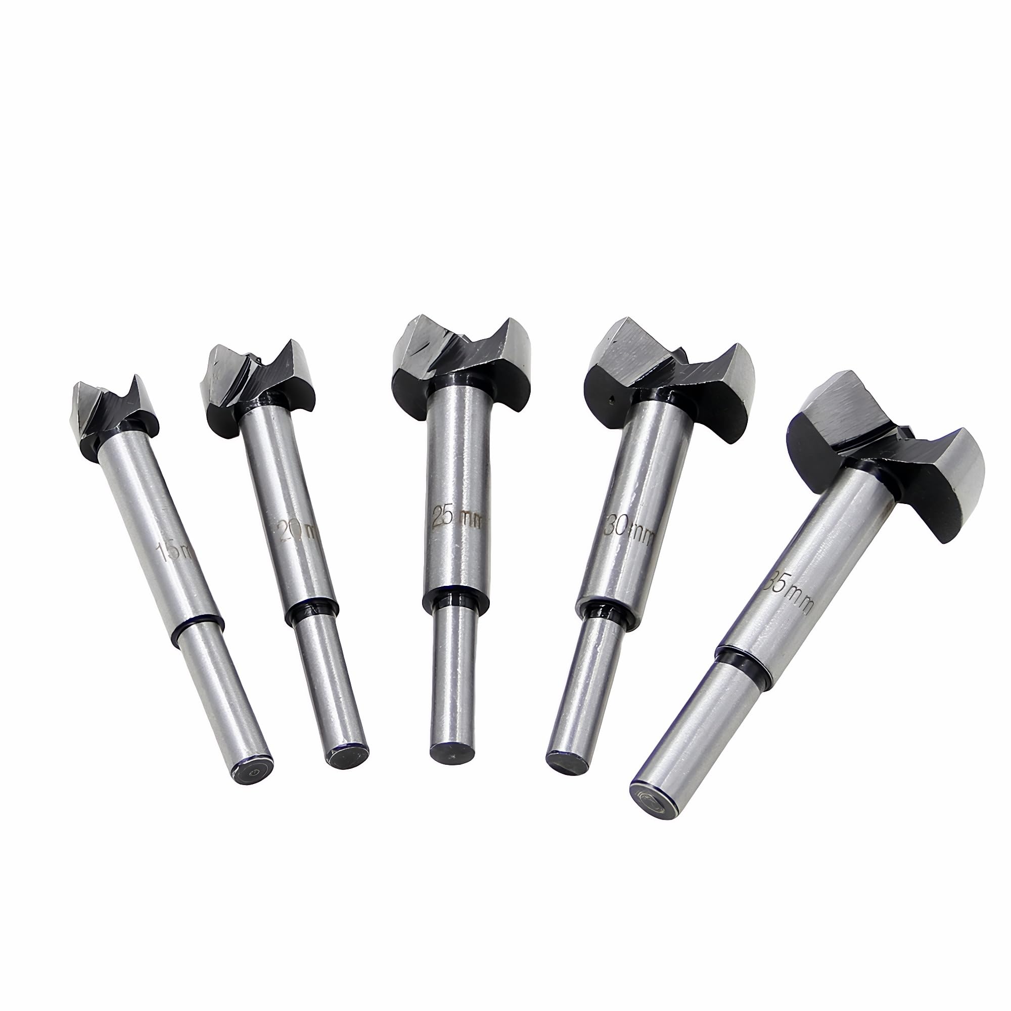 Meichoon Forstner Bit Set Wood Drill 15-35mm 5pcs Carbide Forstner Bits High Speed Steel Flat Wing Drilling Hole Hinge Cemented Carbide Carbon