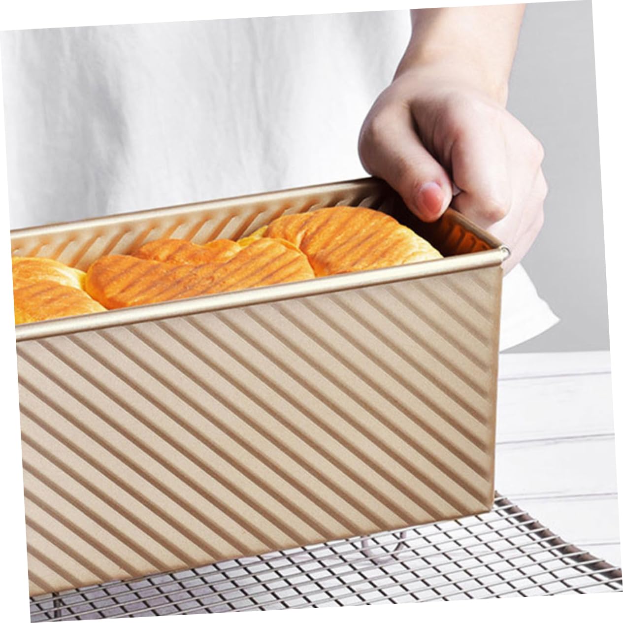 PRETYZOOM 2 Stück Toast Kastenform mit Deckel aus Kohlenstoffstahl, Gold | Antihaft Beschichtung, Polierte Oberfläche, Leicht zu Reinigen, für Backofen und Hausbacken, 450g
