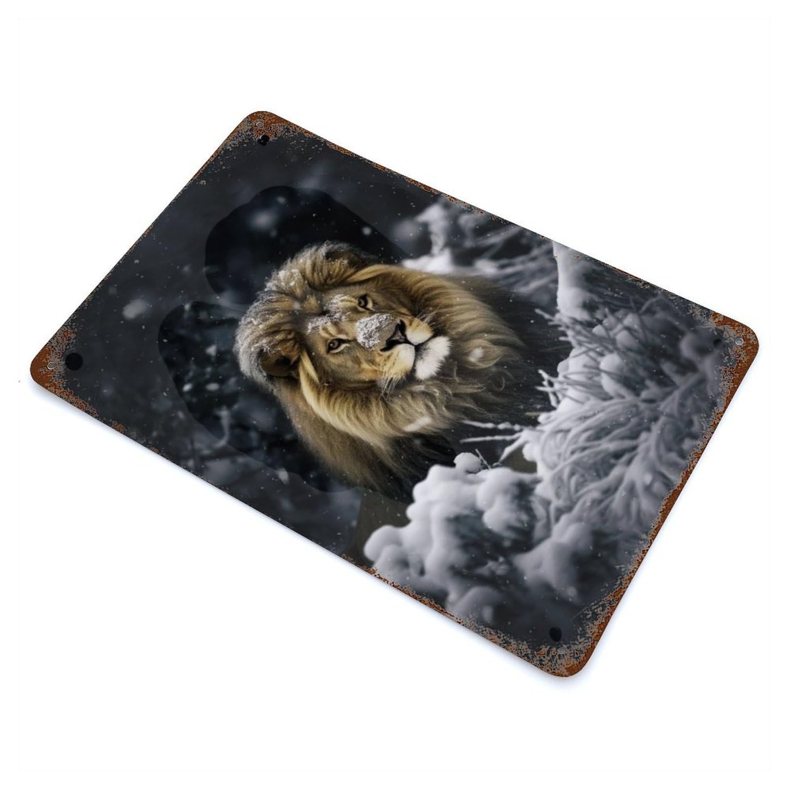 Snow Lion Rustic Tin Plaque 11.8"x7.9", Farmhouse Wall Decor for Shed, Workshop And Garage Wall Decor