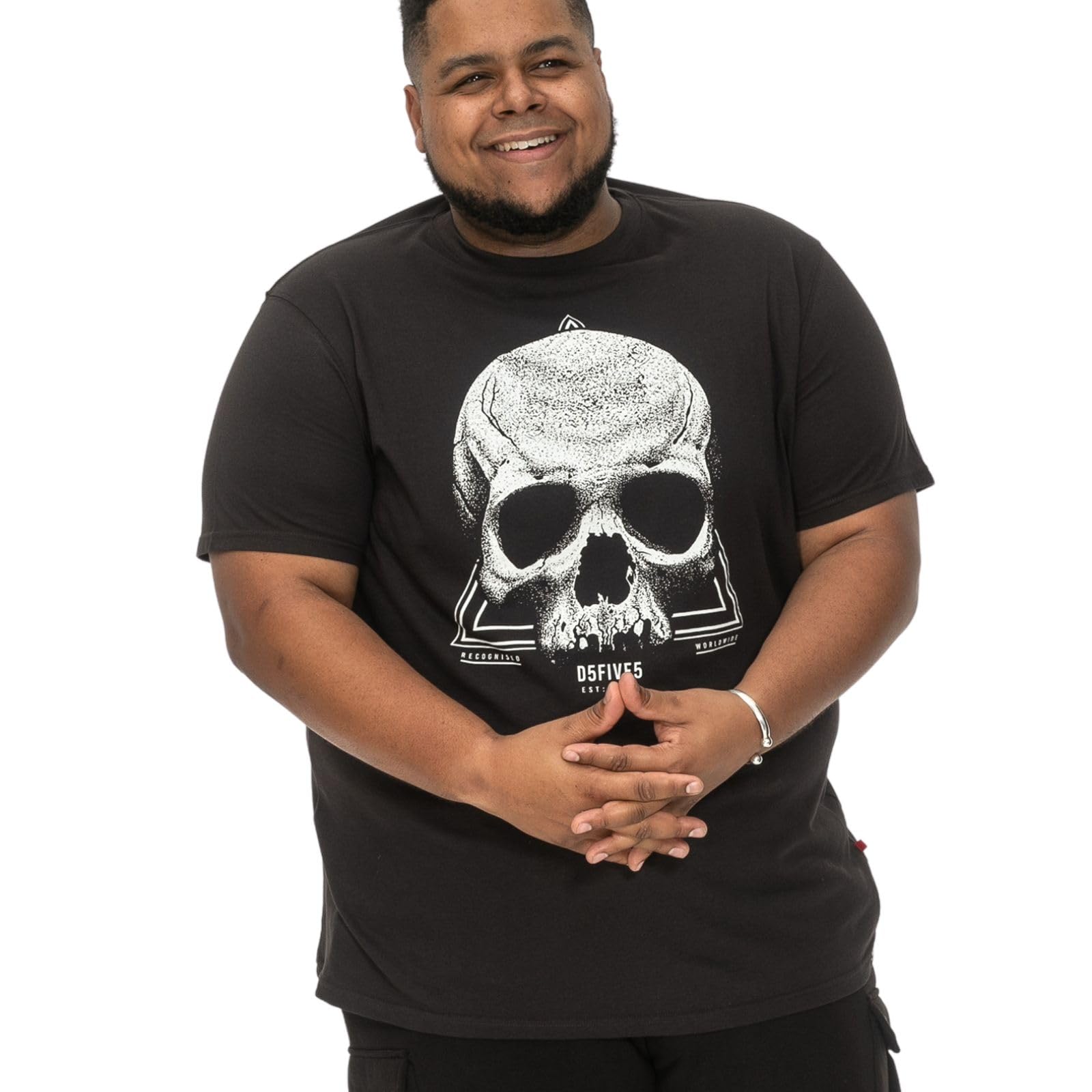 D555 T Shirt Skull Short Sleeve Crew Neck Top Mens Plus Size 3XL-6XL HUCKNALL (UK, Alpha, 4XL, Plus, Regular, Washed Black)