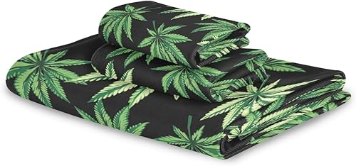 Miniatura 6 de Juego de 3 toallas de baño de hojas verdes, toallas de mano absorbentes, de algodón puro, toallas faciales de playa, extra grandes, para mujeres,