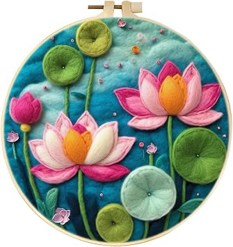 CaptainCrafts DIY Needle Felting Kit for Adults Lotus Flowers Pattern