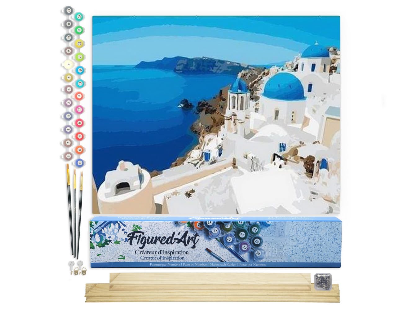 Figured'Art Paint by Numbers for Adults Greece Seaview 40x50cm - Craft Art Painting Rolled Canvas with DIY Wooden Frame