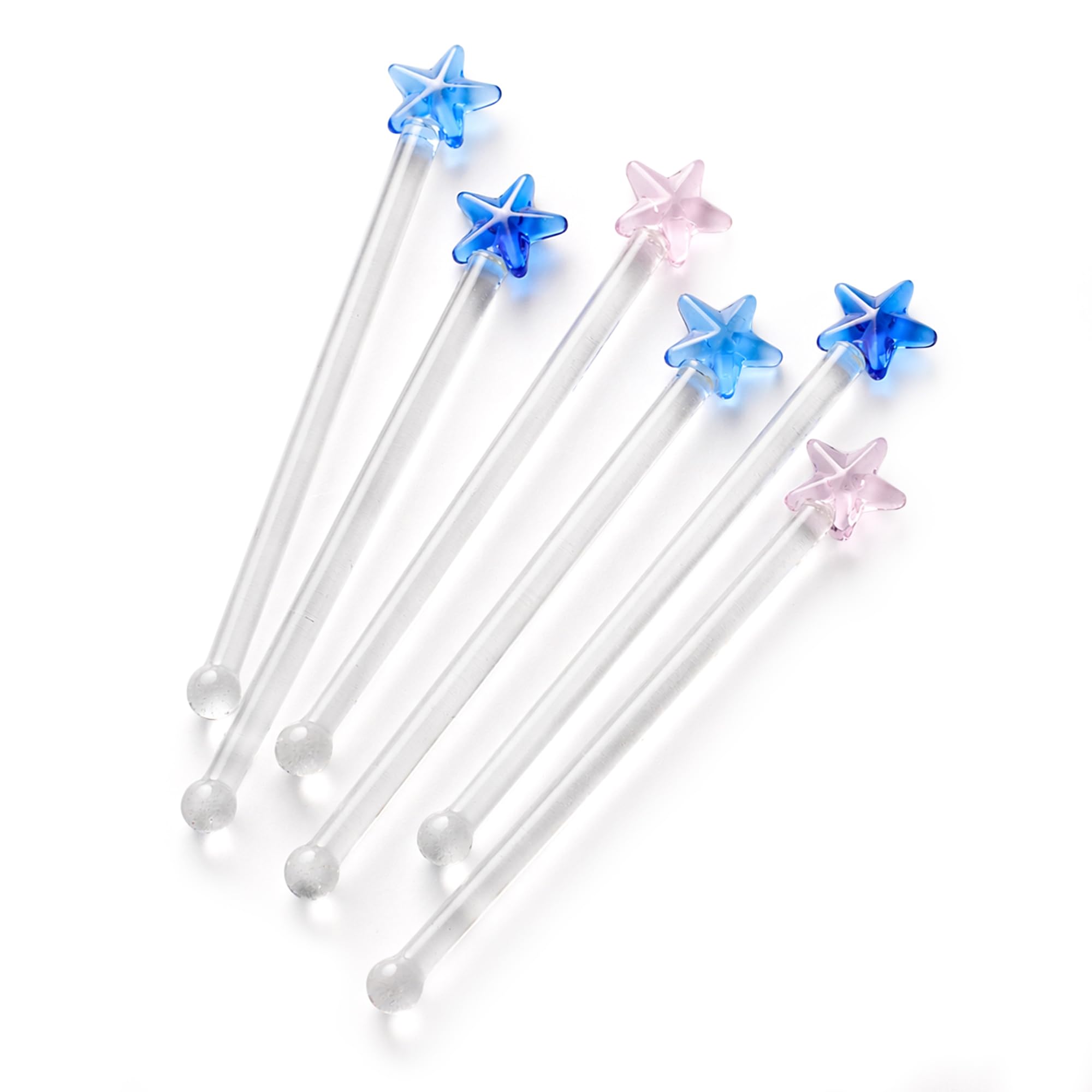 GET FRESH Reusable Glass Cocktail Stirrers Set - 6pcs Star Borosilicate Glass Decorative Drink Swizzle Sticks for Cocktails Coffee & Beverages