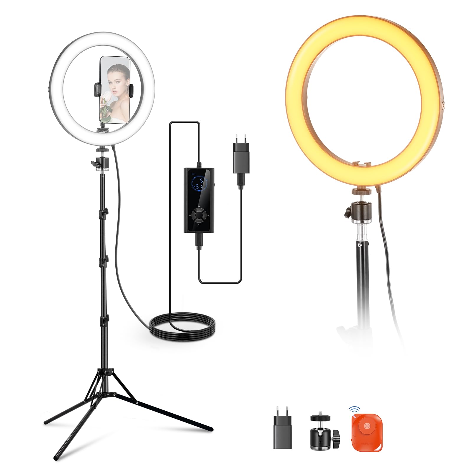 NEEWER Ring Light LED ad Alta Potenza da 10" 20W per Telefono con Stativo 180cm, Bicolore 2900K-7000K, Ingresso PD USB Tipo C,CRI97+ 1660LX/0,5m 12 Scene per Trucco Stream Live Zoom Call TikTok, RH10B