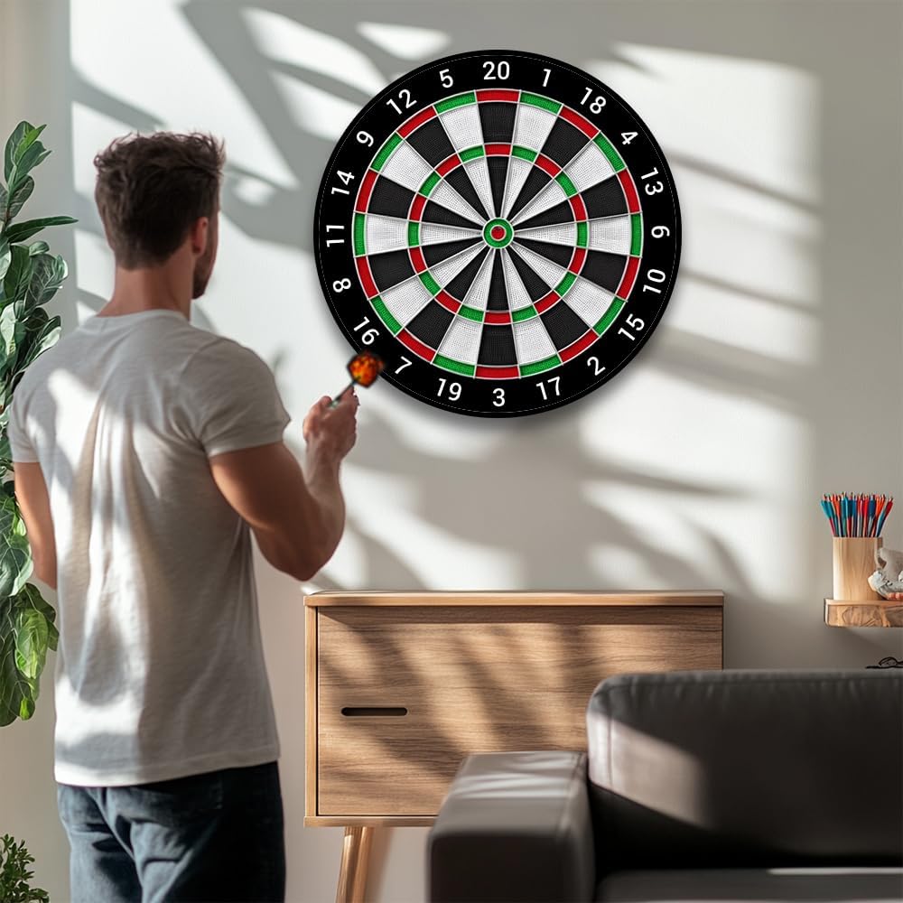 Professional Dartboard Set, 17.7 Inch, Aluminum Alloy Frame, EVA Surface, UV HD Printing, 6 Darts Included