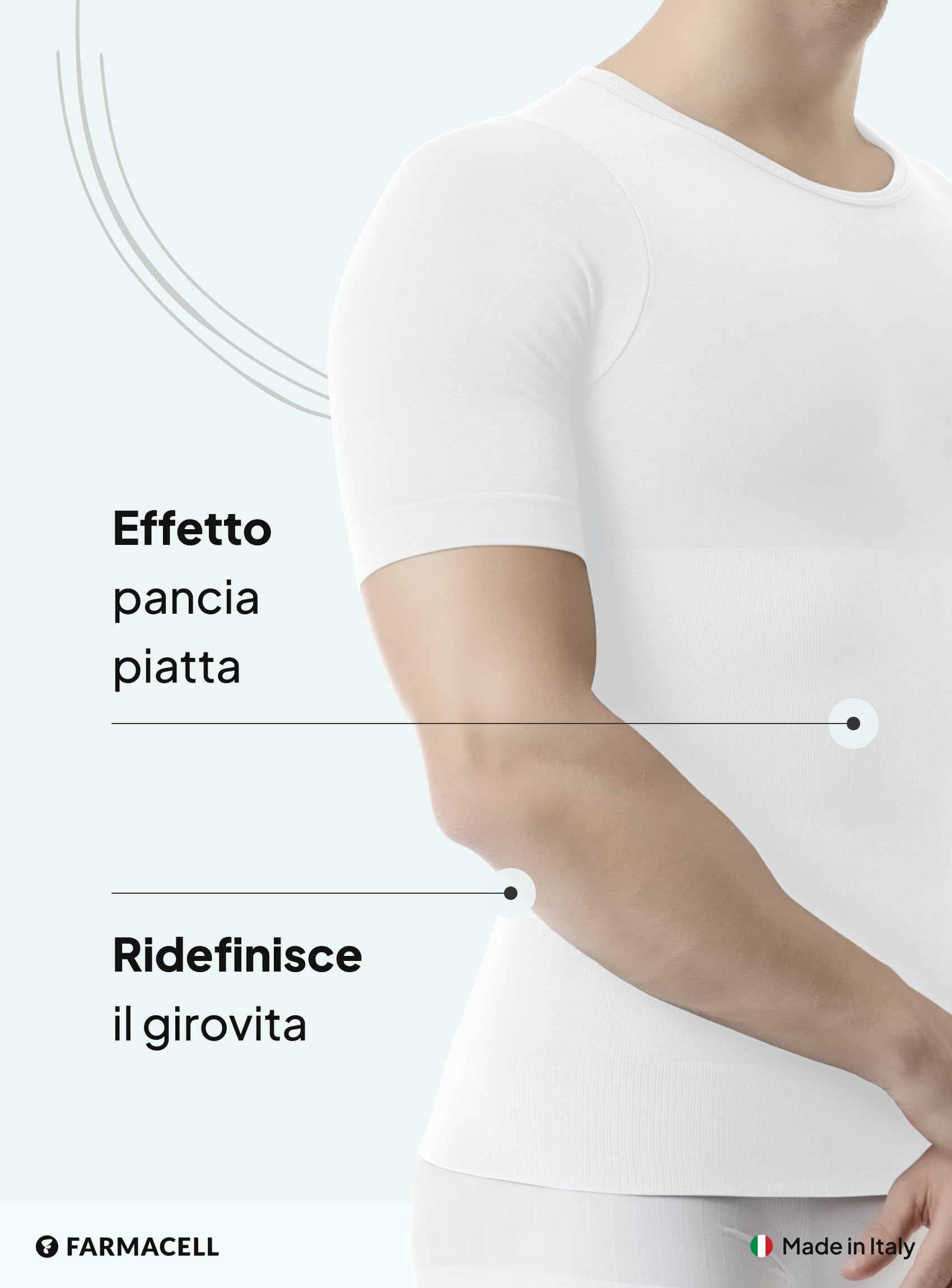 FarmaCell T-Shirt Uomo Contenitiva in Cotone, Maglietta Compressione, Effetto Pancia Piatta, Made in Italy, 419