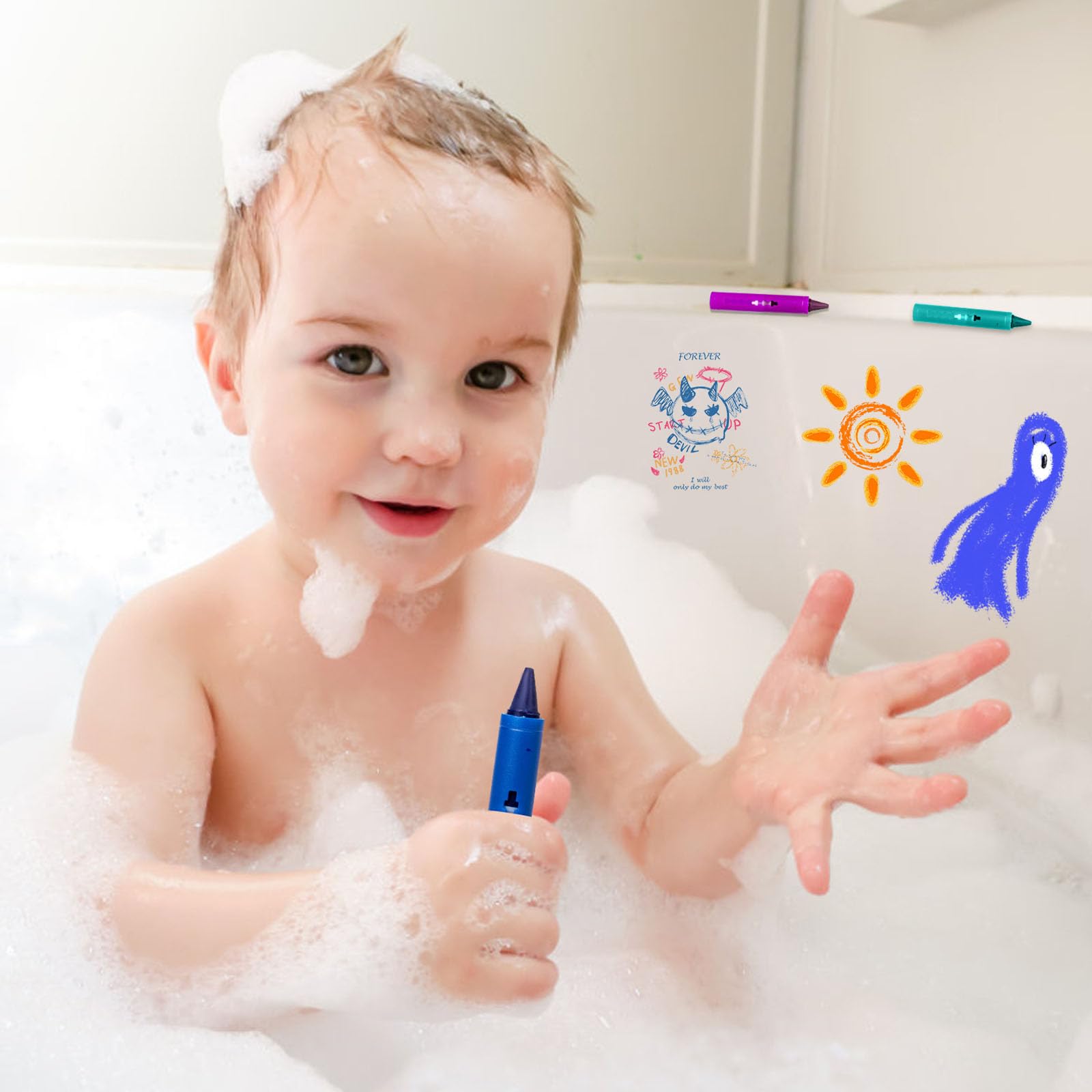 6 Color Washable Bath Crayon Pen for Colorful with Holder Toddler Art Drawing Coloring Doodling Bathroom — view 4