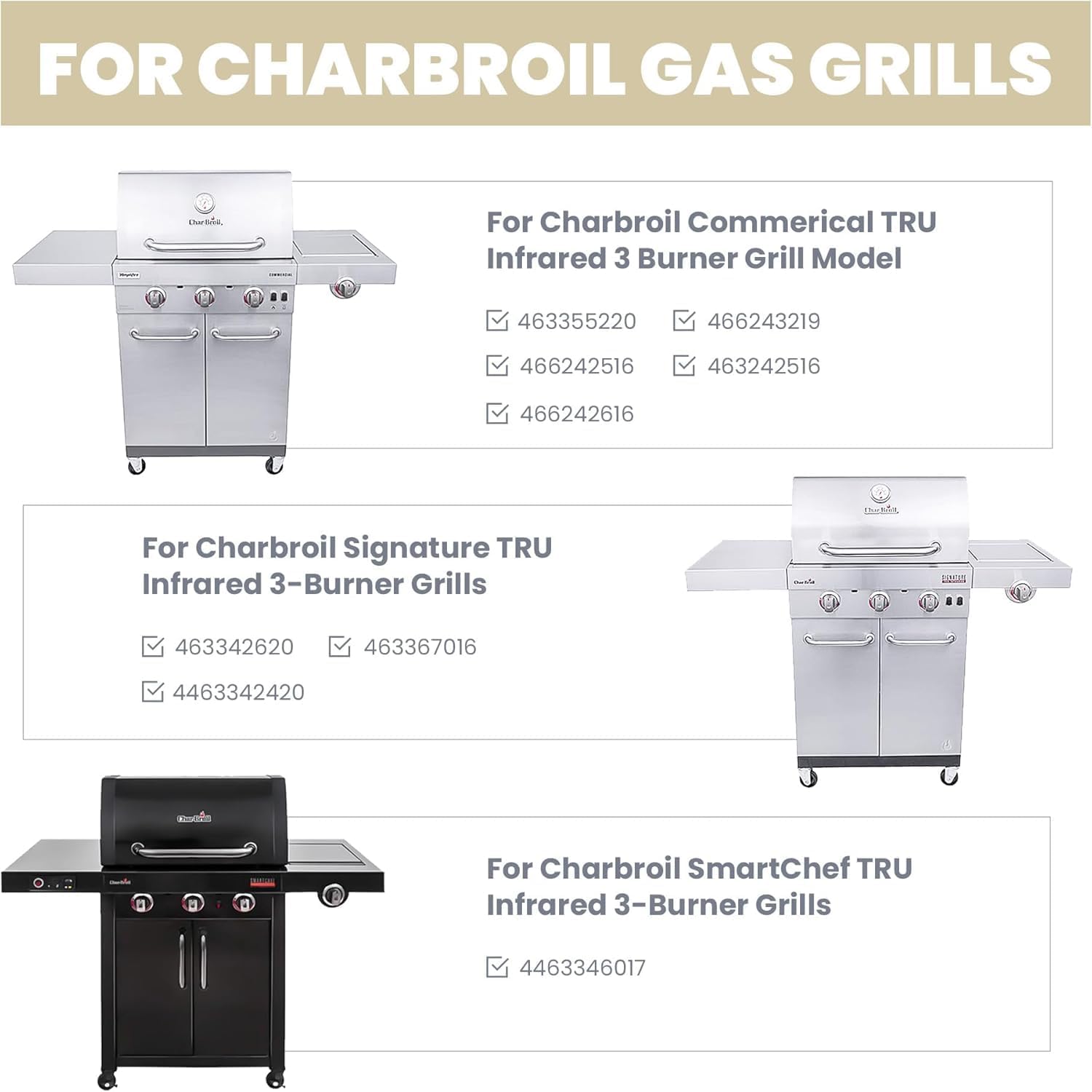17" Cast Iron Grill Grates and Stainless Steel Emitter Plates for Charbroil Commercial 3 Burner Gas Replacement Parts for Charbroil Tru Infrared 463242516 463242515 463355220 463367016 G466-0025-W1