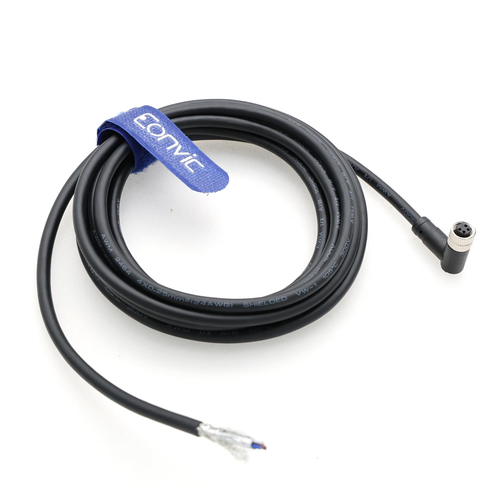 Eonvic Industrial M8 4 Pin A-Code Female Right Angle to Open Connector Molded Shielded Aviation Sensor Cable Waterproof IP67 Cat 5e High Flex Cable 3M - Image 3