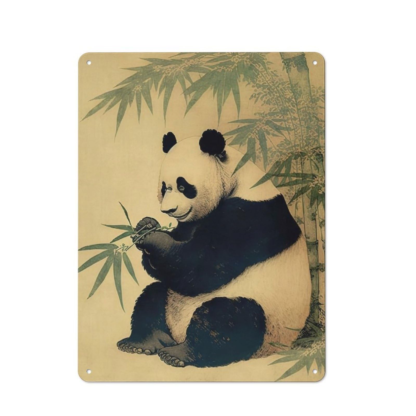 Junmoney Panda Bamboo Japan Vintage Tin Sign 40X30cm With For Café Or Restaurant, A Decorative Christmas Gift For Restaurant Decor Fans