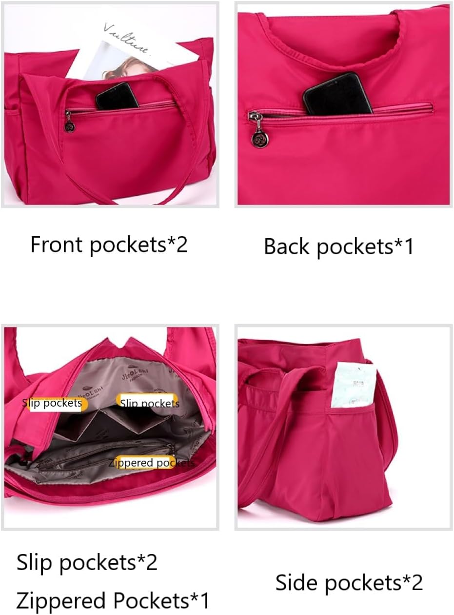 Tote Bag for Women Nylon Lightweight Large Handbag Purses Multi-pocket Shoulder Bag for Work Travel - Image 6