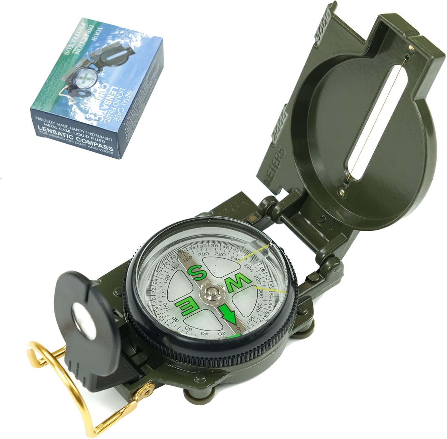 Military Sighting Compass for Hiking, Outdoor Compass for Hunting Camping &amp; Boy Scouts - Waterproof &amp; Durable