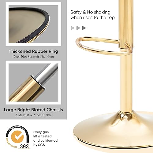 Miniatura 7 de KINFFICT Juego de 2 taburetes de bar, taburetes de bar de terciopelo ajustables en altura de mostrador, sillas de bar giratorias para comedor,