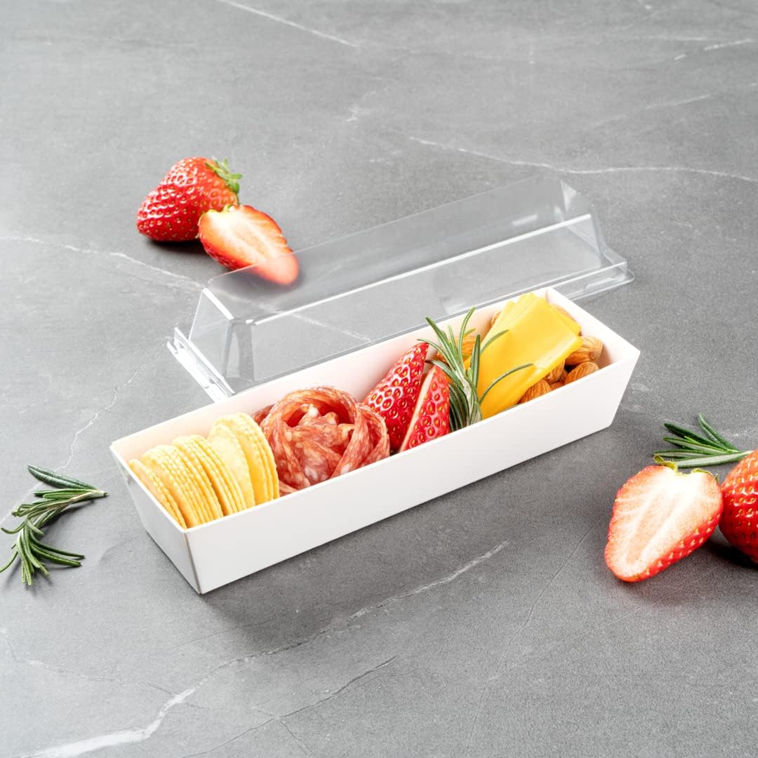 Restaurantware Matsuri Vision 6.5 x 1.7 x 1.4 Inch Sushi Trays 100 Greaseproof Sushi Packaging Boxes - Lids Sold Separately Disposable White Paper Sushi Containers For Appetizers Or Desserts