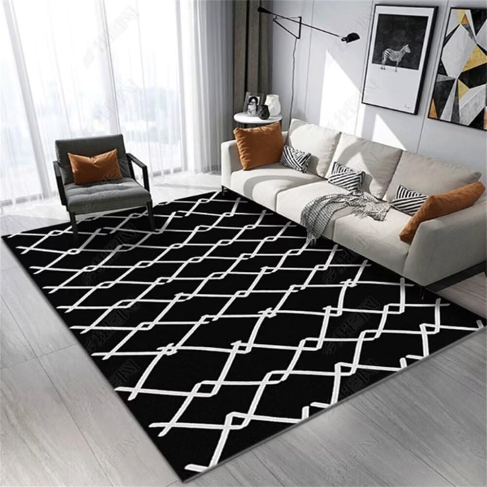 Tapis salon unicolore noir résistant aux taches 180x220cm moderne