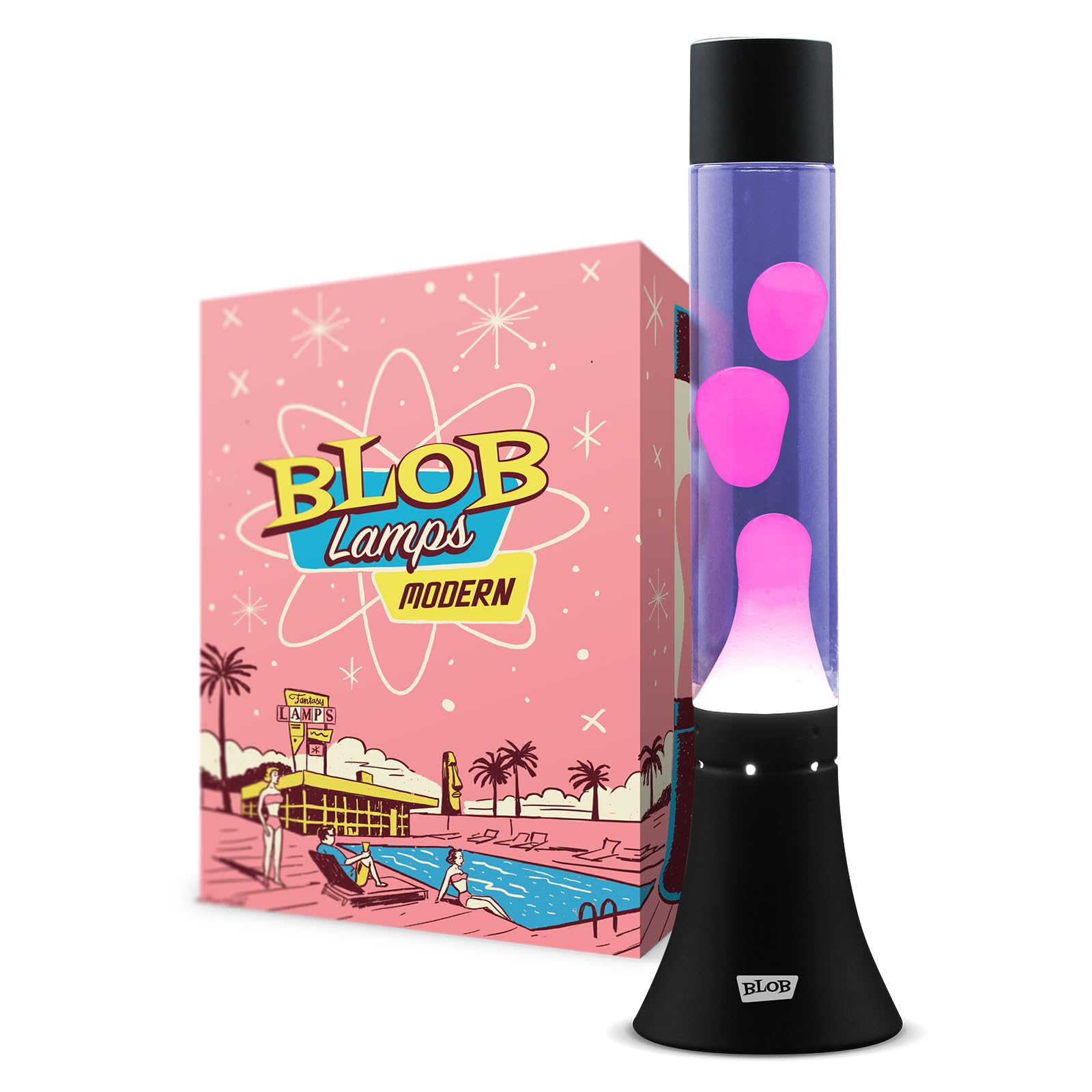 Blob Lamps® Liquid Motion Lamp Modern Pink Wax Purple Liquid Matt Black Base & Cap 14.5" Mood Lamp Light