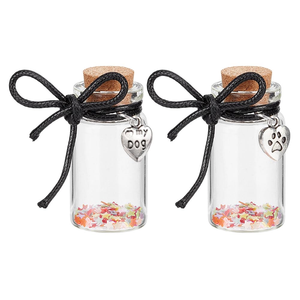 DELORIGIN 2pcs Pet Hair Glass Memorial Bottle Glass Tube Wishing Bottle with Heart Pendants and Cork Stopper Dog Cat Keepsake Memorial Urn Pet Remembrance Gift Sympathy Glass Vial for Pet Ashes Hair โ image 1