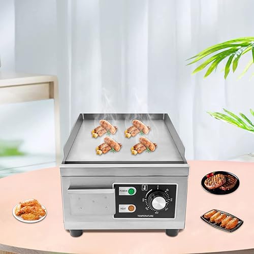 Miniatura 2 de Parrilla plana comercial de 15 '' 1300 W Plancha eléctrica para encimera Control de temperatura Máquina de plancha de alimentos Restaurante de acero