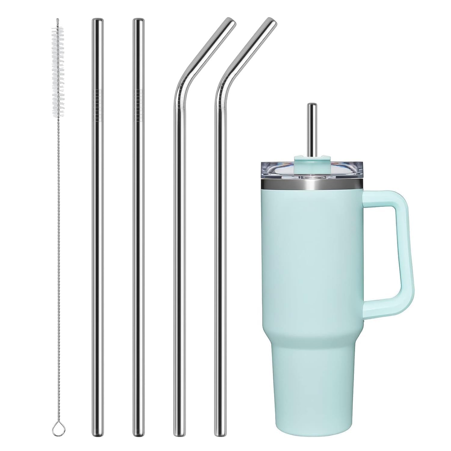 Stainless Steel Replacement Straws for Stanley Cup - Reusable, Compatible with Adventure Quencher Travel Tumbler - Durable with Cleaning Brush (12 inch)