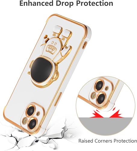 Miniatura 5 de RALEAVO Funda para iPhone 15, bonita funda para teléfono de astronauta 6D con soporte, cubierta de lujo chapada en lujo, ajuste delgado, a prueba de