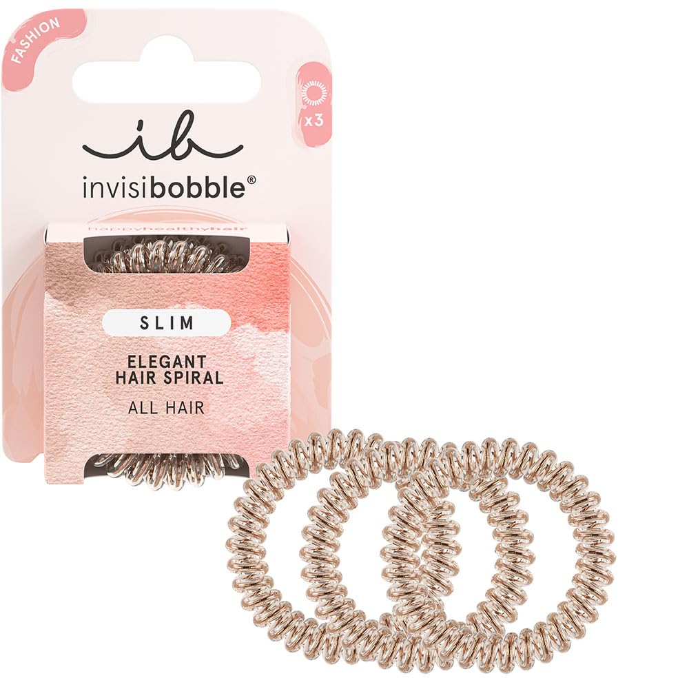 invisibobble Slim Bronze and Beads, Thin Hair Scrunchies Bronze for Women & Girls, No Marks, High Comfort, Hair Loving