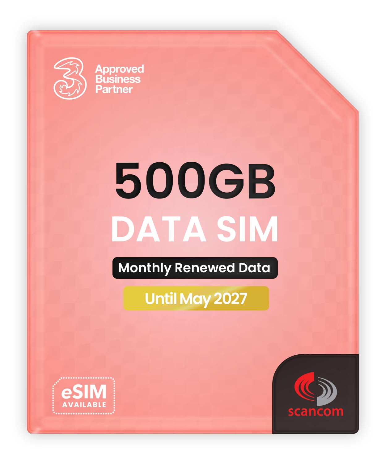 Three 500GB Data SIM - Uncapped 5G - Preloaded MONTHLY Until May 2027 - Plug & Play for Routers & Phones - Access to Three & Vodafone - Connects to the Strongest Signal available