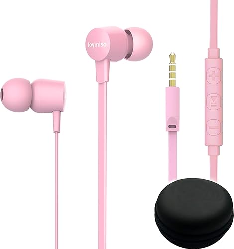 Joymiso - Auriculares sin enredos para niños y mujeres, orejas pequeñas con funda, cómodos y ligeros, auriculares con cable plano, auriculares con