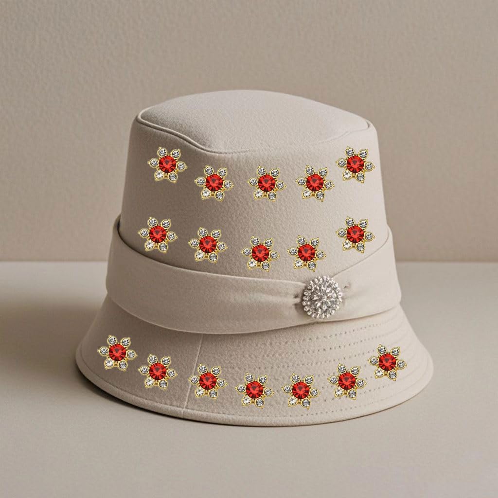 100 Pcs 13mm Flower Crystal Rhinestones, Flatback Rhinestones Glass Gems for Crafting, Gold Base Decorations for DIY Crafts Jewelry Making Clothing Accessories(03 Red) - Image 7