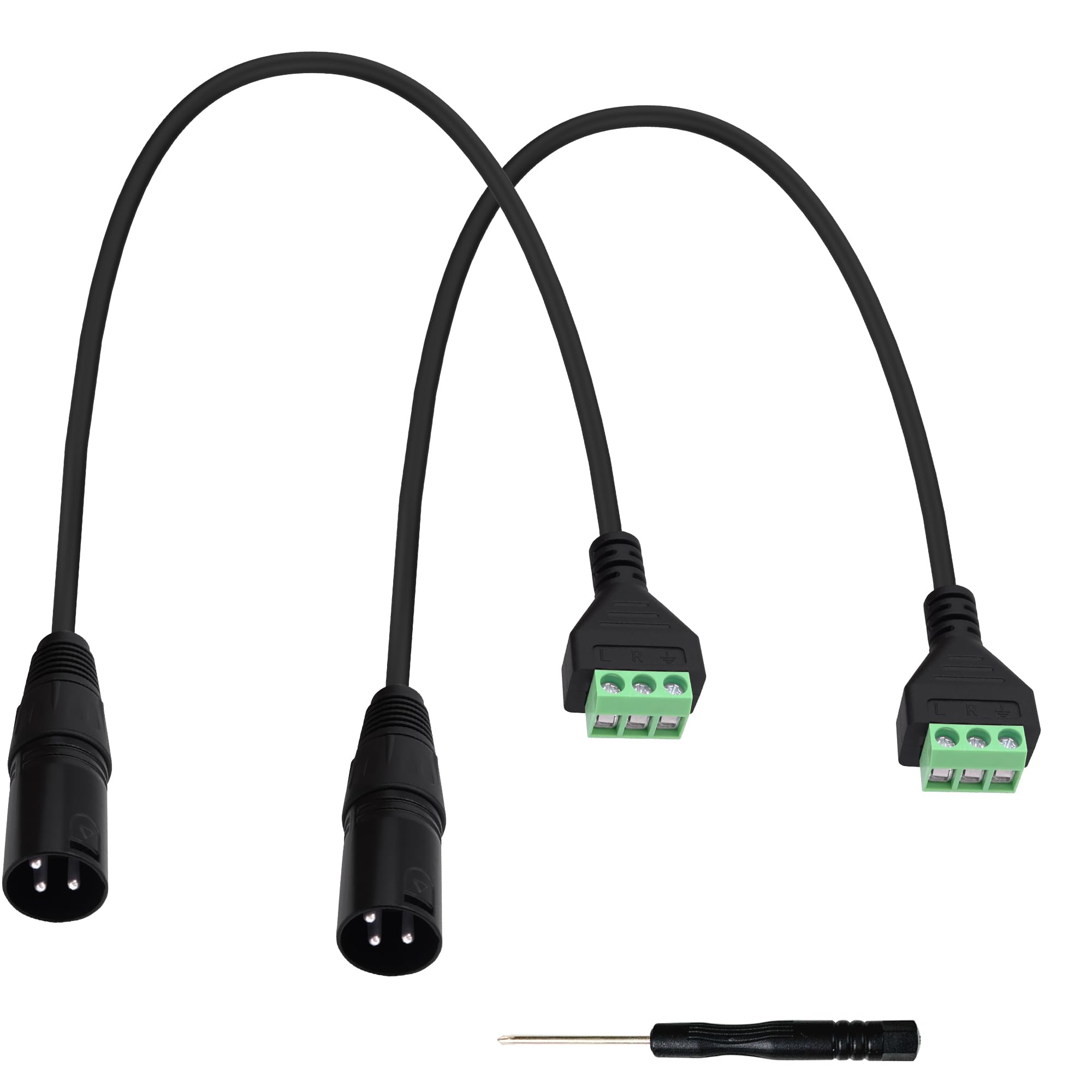 Cable adaptador XLR macho a terminal de tornillo sin soldadura de 3 pines, cable de extensión XLR de 3 núcleos con destornillador para altavoces, micrófono, 30 cm, 2 unidades (macho)