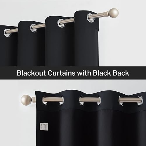 Miniatura 5 de Melodieux Cortinas negras 100 % opacas para sala de estar, aislamiento térmico con ojales, cortinas de oscurecimiento de habitación completa, 52 x