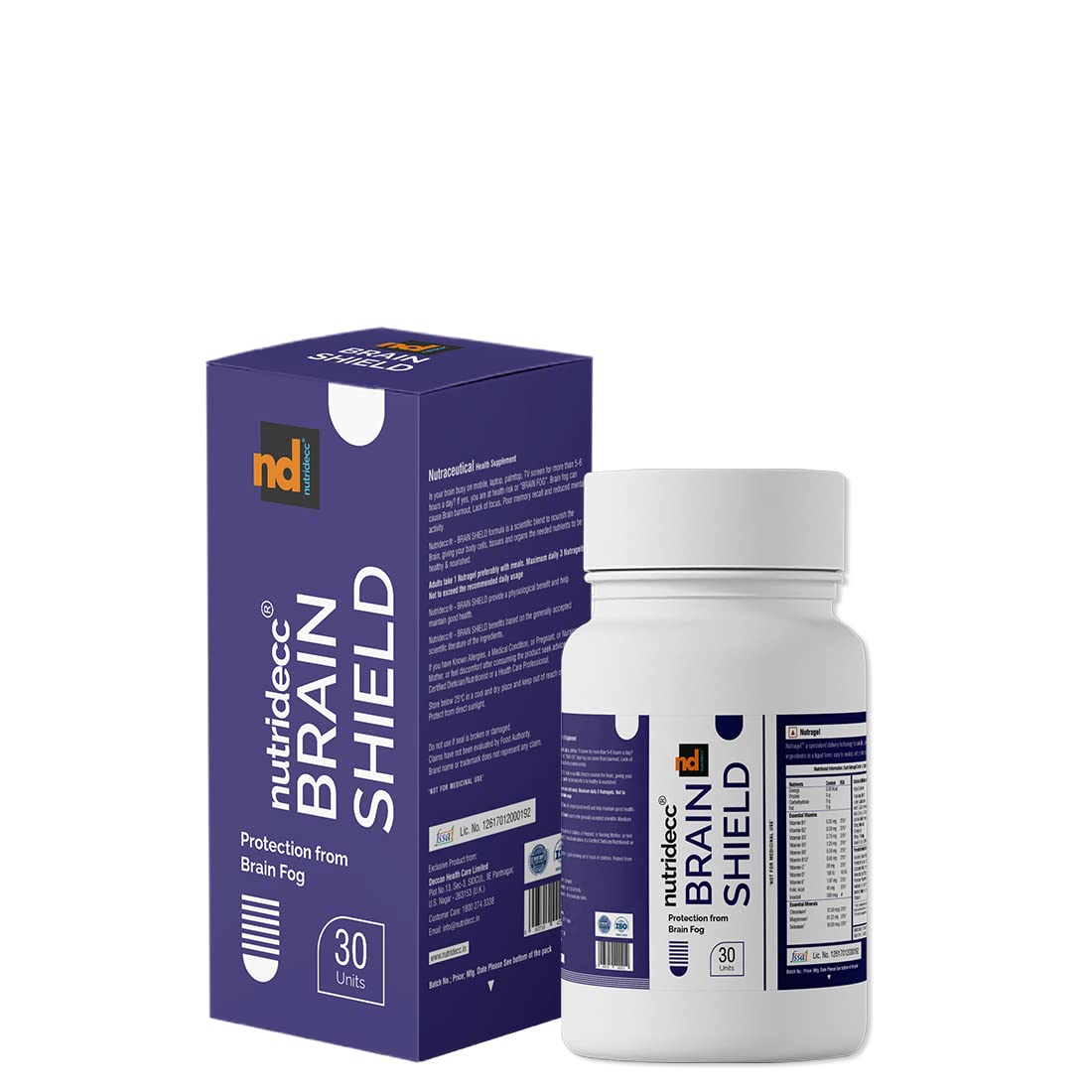 ND Nutridecc Brain shield with Omega 3-6-9, B Vitamins, Inositol to increase focus, memory, alertness and clarity | For overall healthy and sharp brain, mind and stress relief, Capsule