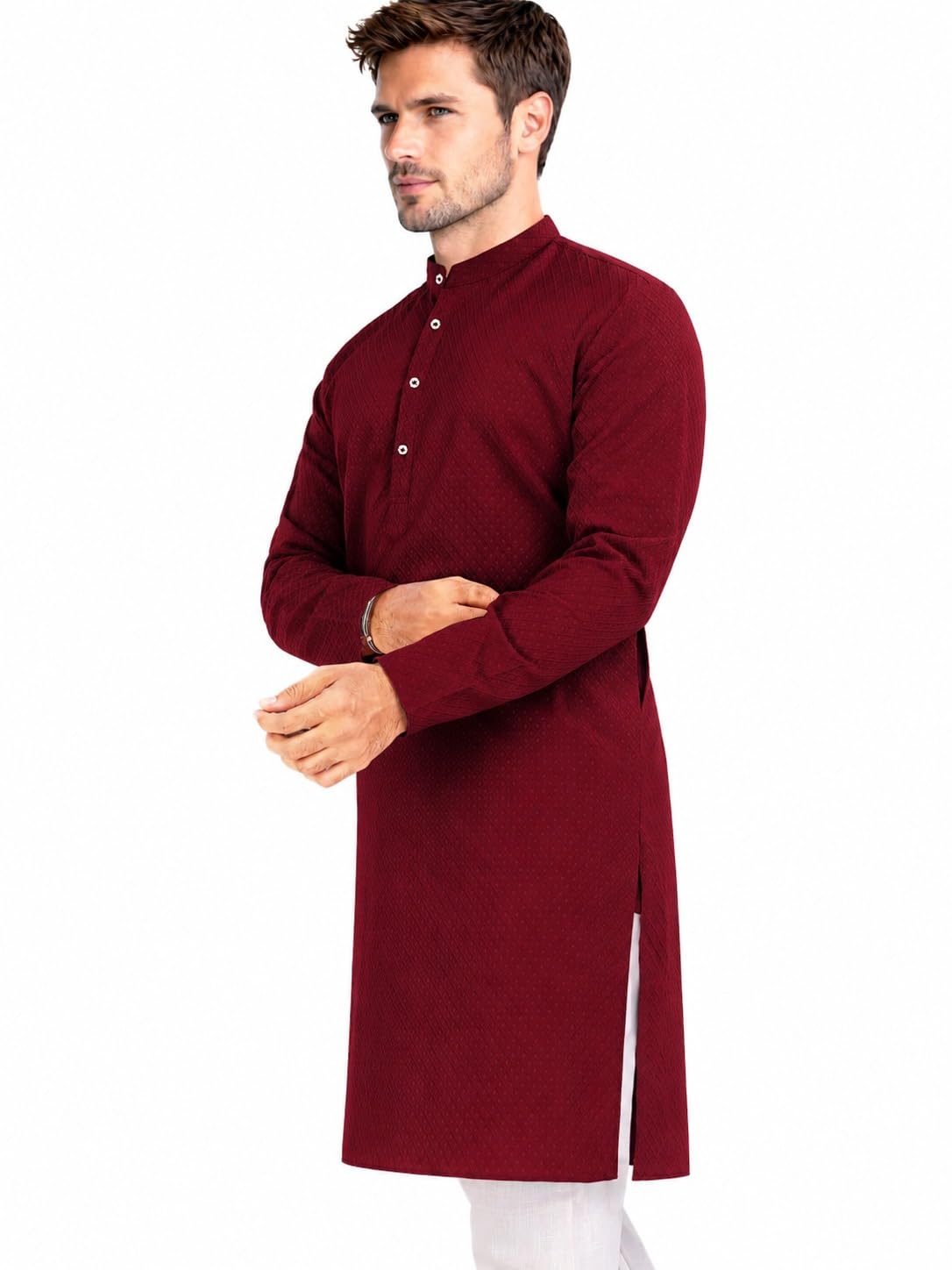 Men's Yellow for Men | Mandarin Collar Full Sleeve Ethnic Wear Kurta for man| Regular Fit Straight Long | Festive Wedding Party Traditional Indian for Men (Size- S)-picture-16