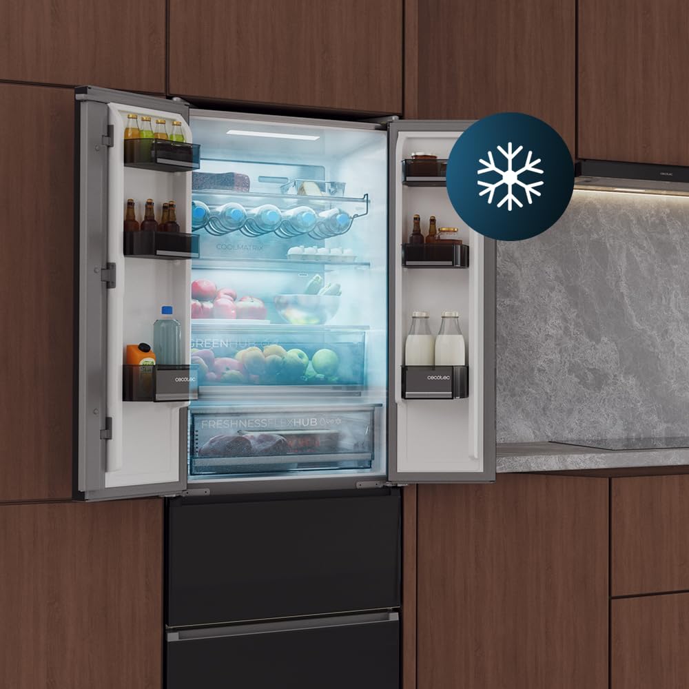 Cecotec Réfrigérateur Combi 395L Total No Frost Bolero CoolMarket Combi F2D 395 Black Glass E, 185cm x 59,5cm, Inverter Plus